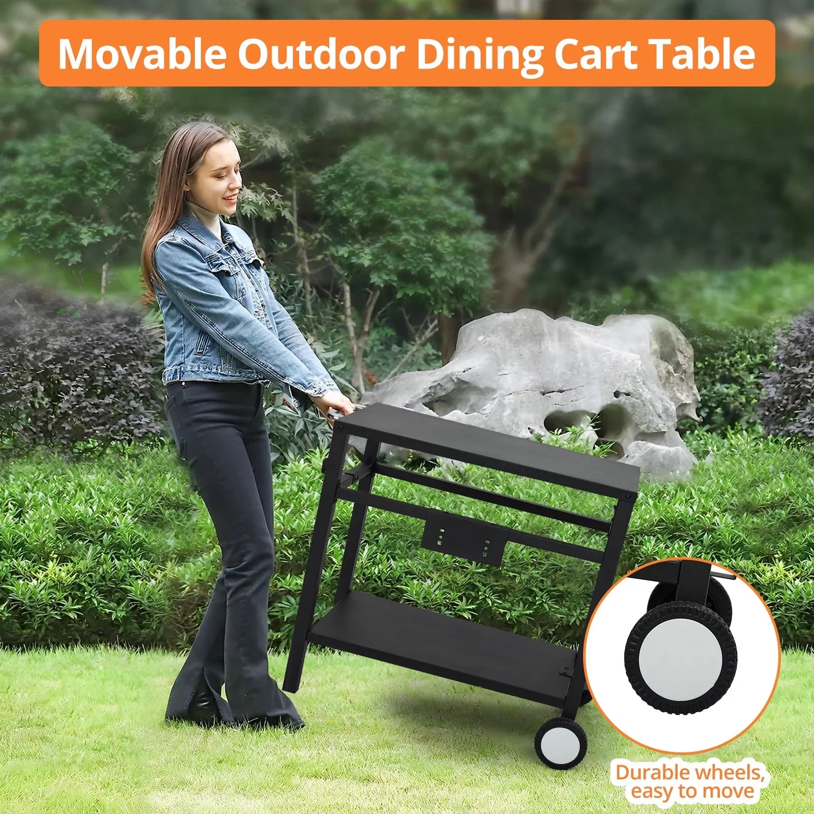 Stylish HomhougoâBarbecue truck Pizza Oven rack,Stainless steel portable barbecue truck Grill prep table with wheels and hooks,side handles,Two Grill truck tabletop grill Cooking station,Bar,Camping, Family