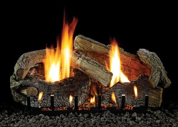 30" Stacked Aged Oak Logset with Manual VF/V Slope Glaze Burner, NG