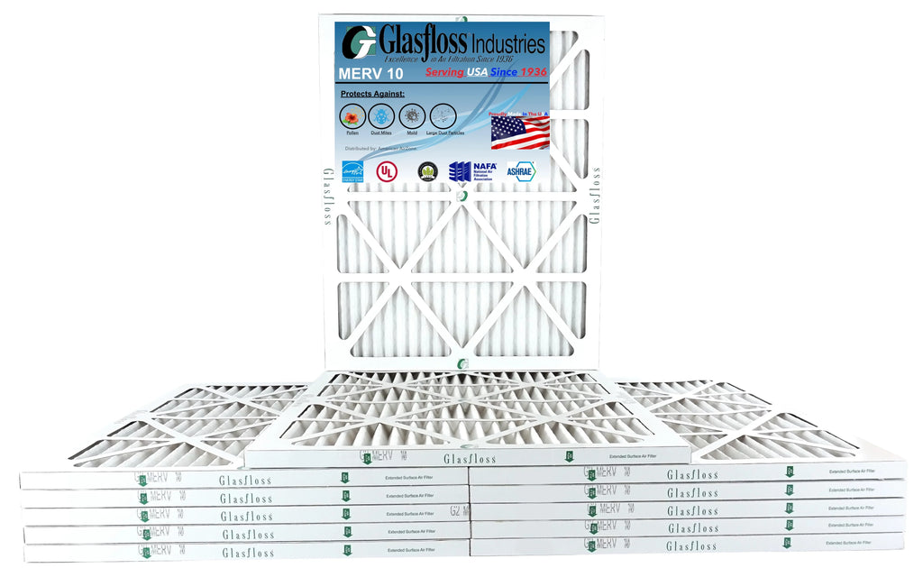 Glasfloss 20x24x1 - MERV 10 -Qty:12 - Furnace Air Filter - Made in USA (Actual Size: 19.5 x 23.5x7/8 inch) - Exclusive Design