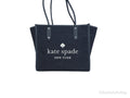 Stylish Kate Spade Ella Large Blue Multi Denim Fabric White Logo Shoulder Tote Handbag