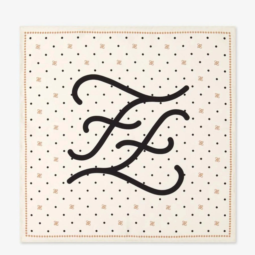 Stylish Fendi FF Karligraphy Black Logo Ivory Silk Scarf 33 cm FXT337