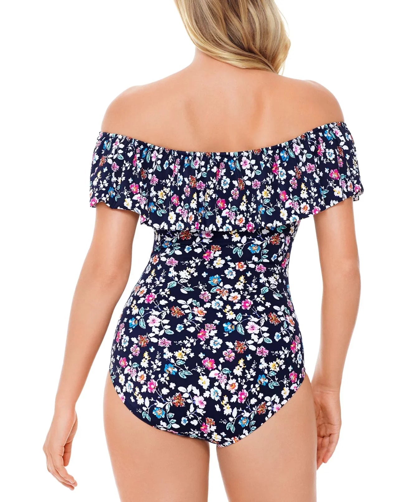 Stylish Swim Solutions Womens Swim One Piece Vintage Ditsy Floral Blue 14