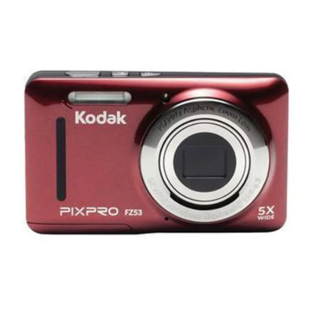 Stylish Kodak PIXPRO Friendly Zoom FZ53 Digital Camera (Red) with Case and Memory Card
