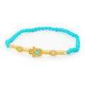 Stylish Elastic Turquoise & Hamsa Evil Eye Bar Bracelet in Vermeil
