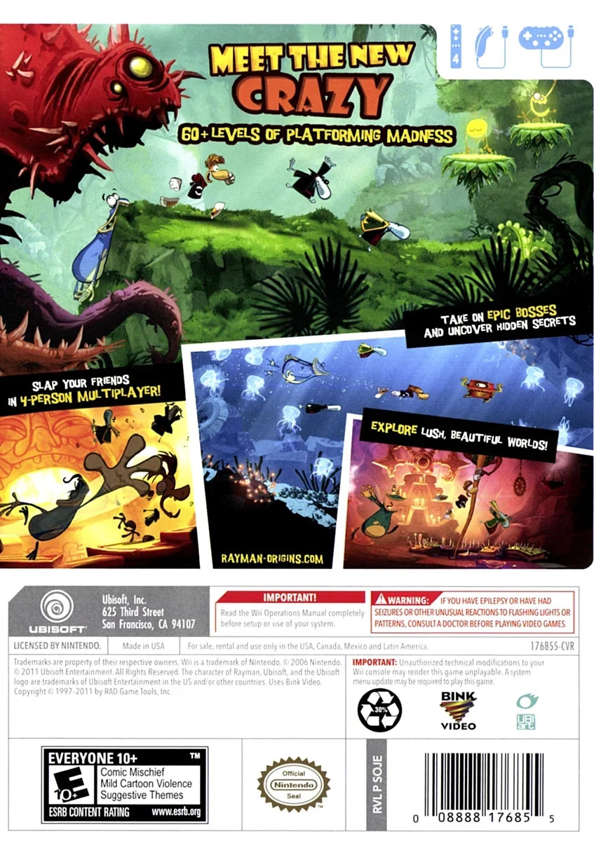 Stylish Ubisoft Rayman Origins (Nintendo Wii)
