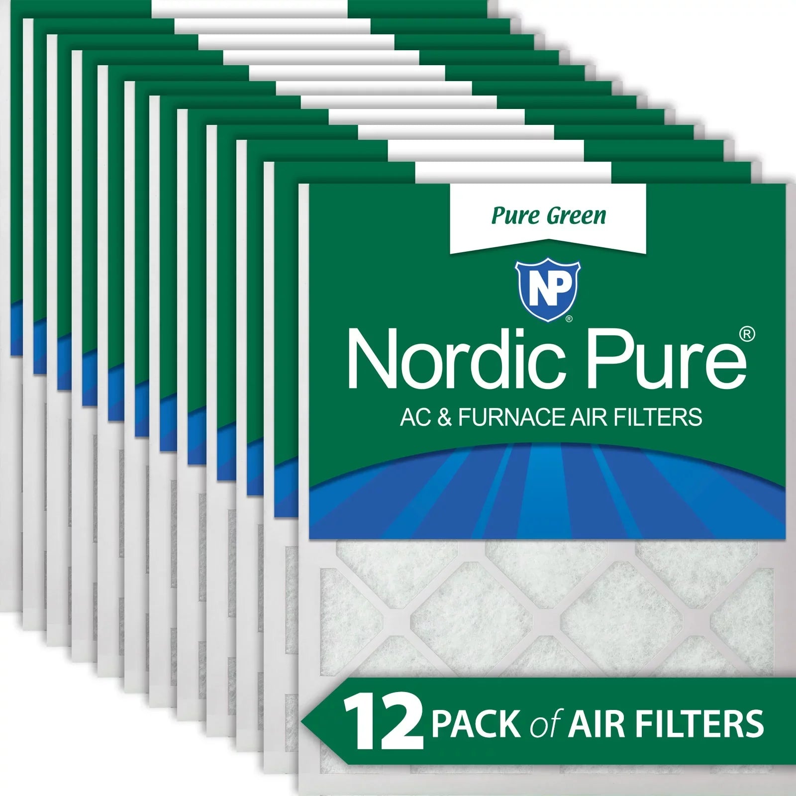 12x12x1 (11_3/4x11_3/4) Pure Green Eco-Friendly AC Furnace Air Filters 12 Pack - Exclusive Design