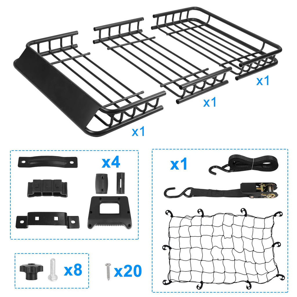 Stylish Universal Roof Rack Cargo Carrier, iMounTEK Extension Car Top Luggage Basket, 220 lb. Capacity Roof Rack Basket with Elastic Net and 10 Hooks, 63x39x6.3in, Black