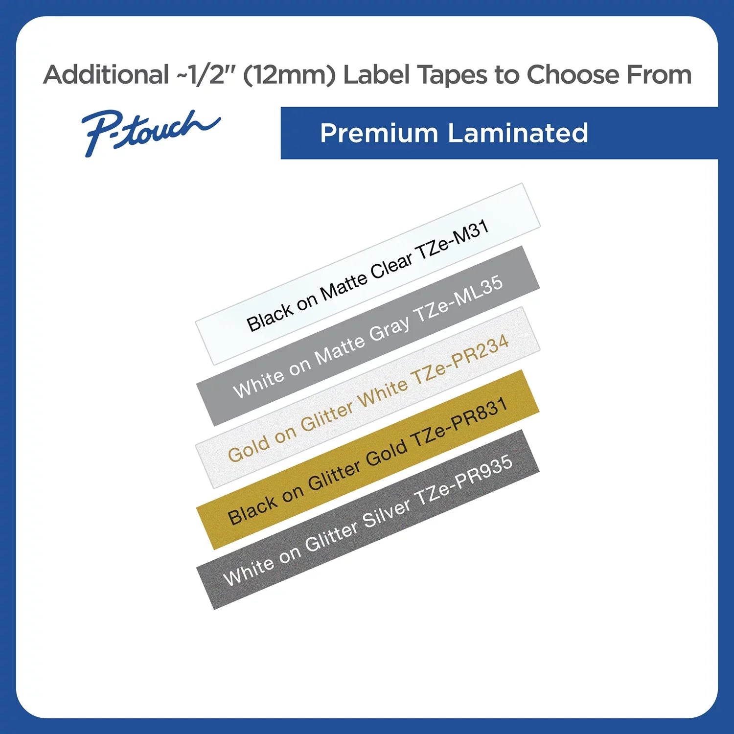 Brother P-touch Tze Standard Adhesive Laminated Labeling Tapes, 1/2"w, Black on White, 2/Pack - Exclusive Design