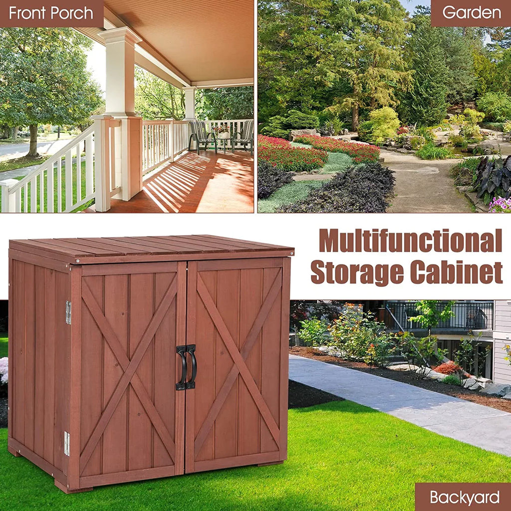 30" Outdoor Storage Box, Wooden Storage Deck Box W/Spacious Inner Space & Countertop, Tool Storage Cabinet for Backyard Garden Porch, Easy Assembly, 30" x 22" x 28.5" (Brown) - Exclusive Design