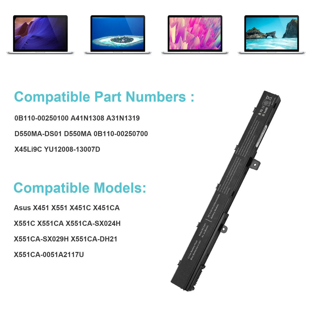 Stylish Battery for X551 X551M A31N1319 X551C A41N1308 X551MA D550 X551CA 14.8V