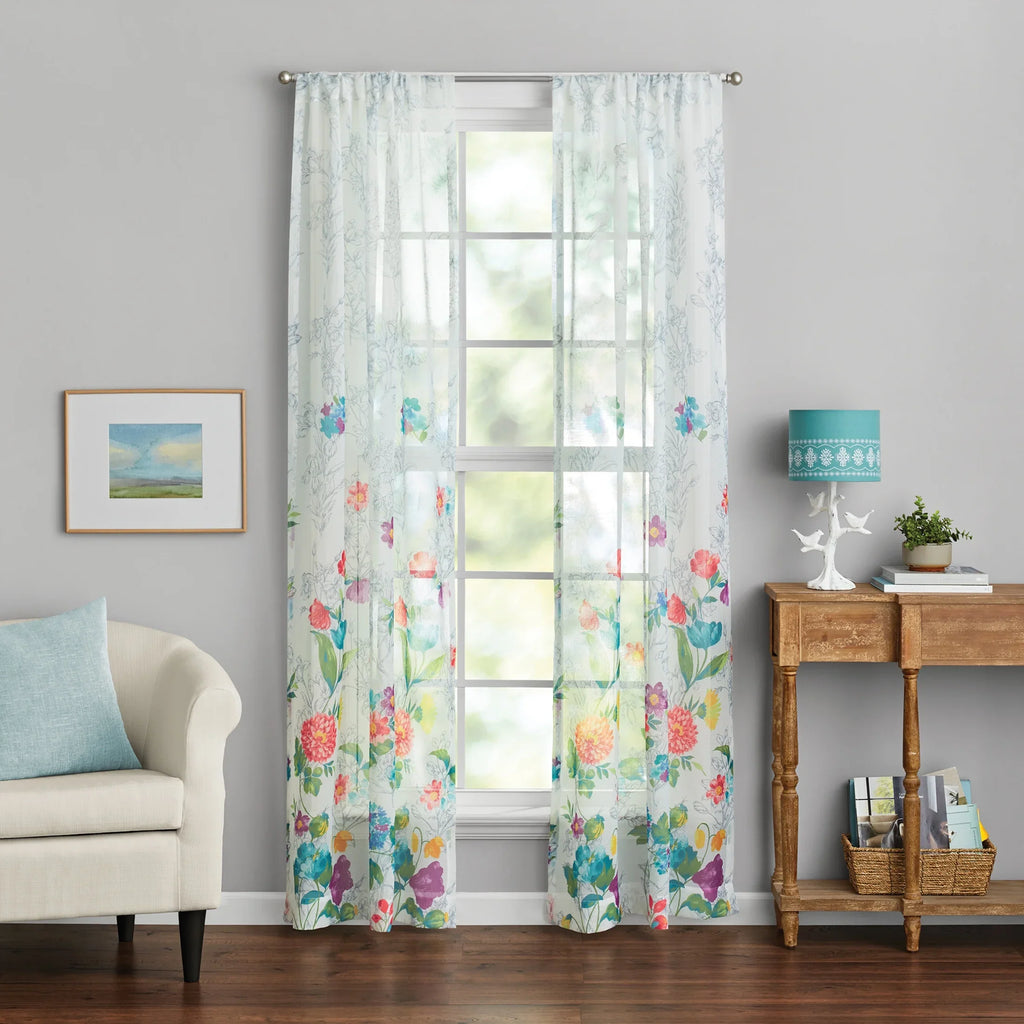 The Pioneer Woman Blooming Bouquet 2 Pack Curtain Panel, Polyester 40x84, Floral, Multi, RodPocket - Exclusive Design