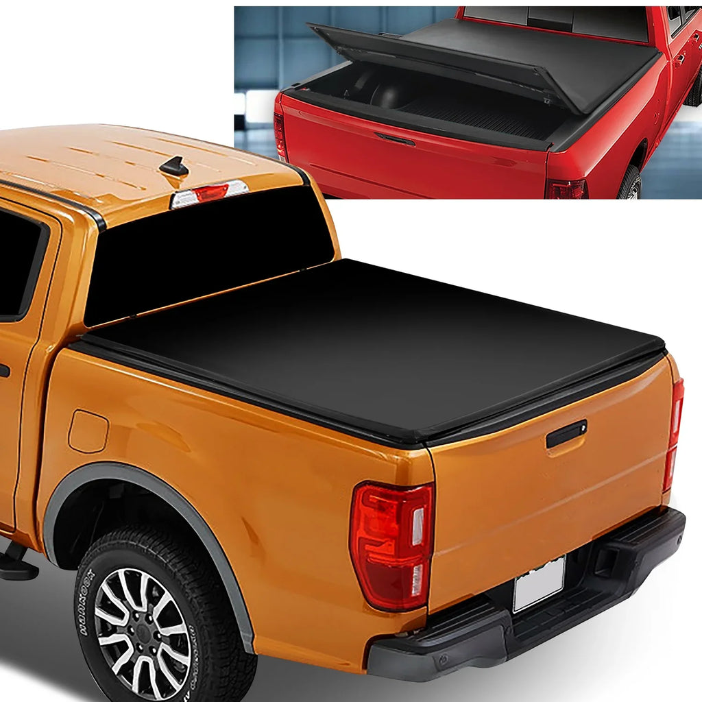 DNA Motoring TTC-TRISOFT-091 For 2019 to 2021 Ford Ranger 6Ft Short Bed Adjustable Matte Black Aluminum Frame Vinly Tri -Fold Soft Top Trunk Tonneau Cover 20
