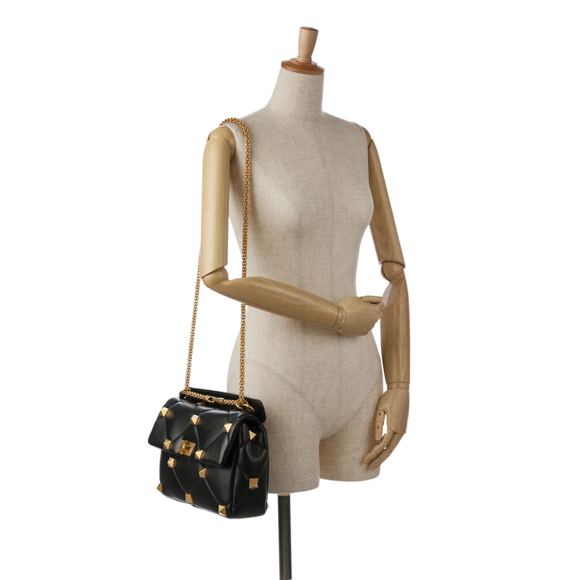 Stylish Pre-Owned Authenticated Valentino Medium Roman Stud Satchel Calf Leather Black Unisex (Good)
