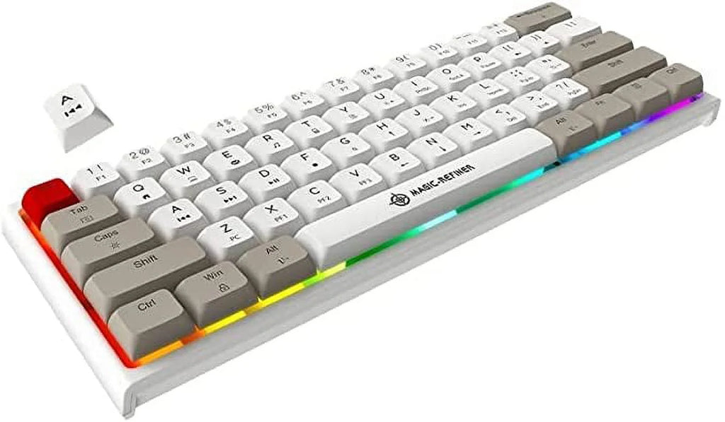 60% Portable Mechanical Gaming Keyboard, 14 Chroma Rgb Backlight, Dye-Sublimation Keycap, Type C Wired, Full Anti-Ghosting, For Pc/Windows/Mac/Ps4/Xbox (White Grey/Red Switch) - Exclusive Design