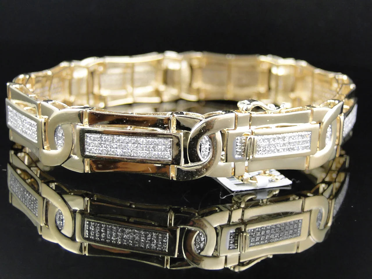 Stylish Mens Pave Set 14K Yellow Gold Round Cut Genuine Diamond 8.5 Inch Bracelet 3 Ct