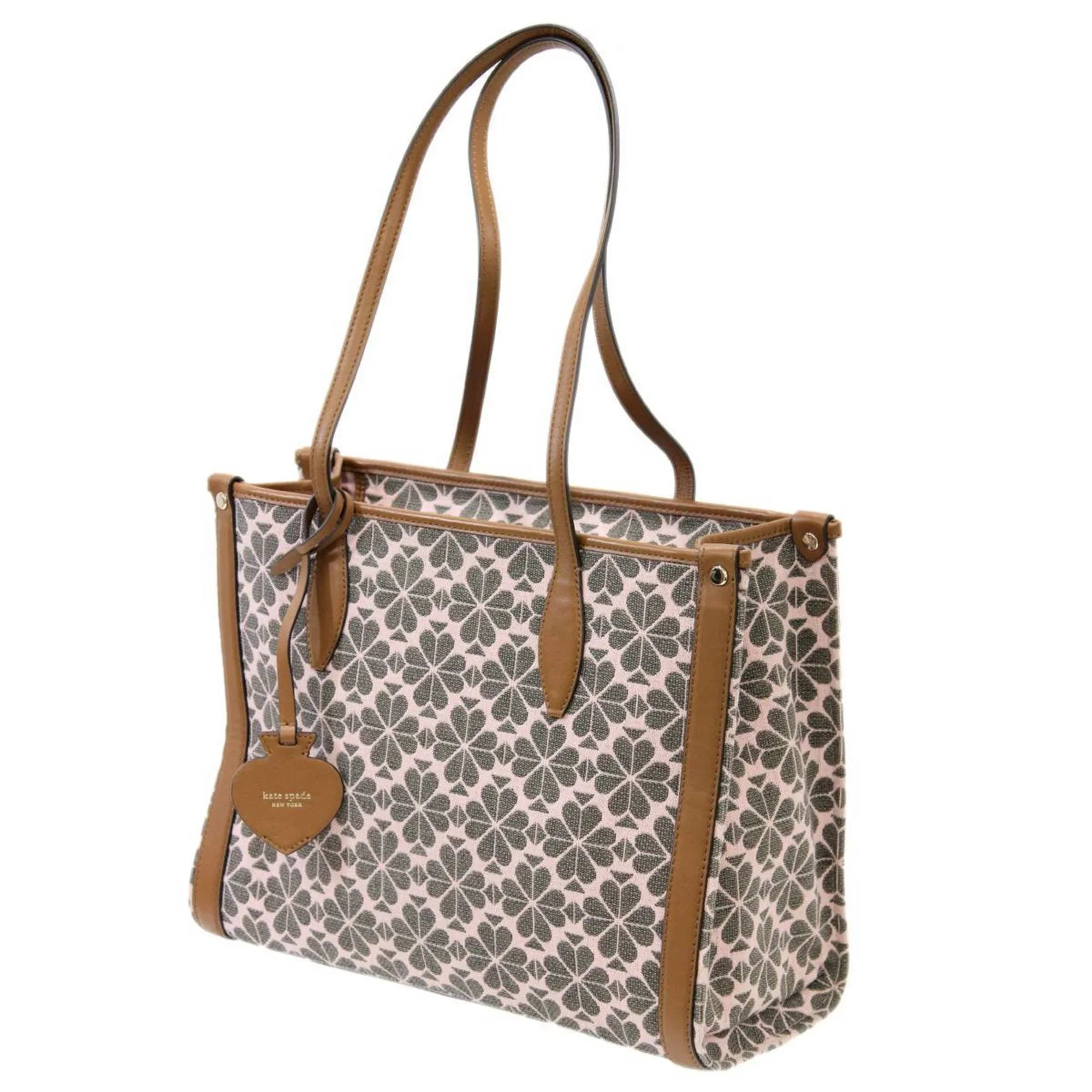 Stylish Pre-Owned Kate Spade spade flower collection tote bag shoulder jacquard leather pink x brown women's KS (Good)