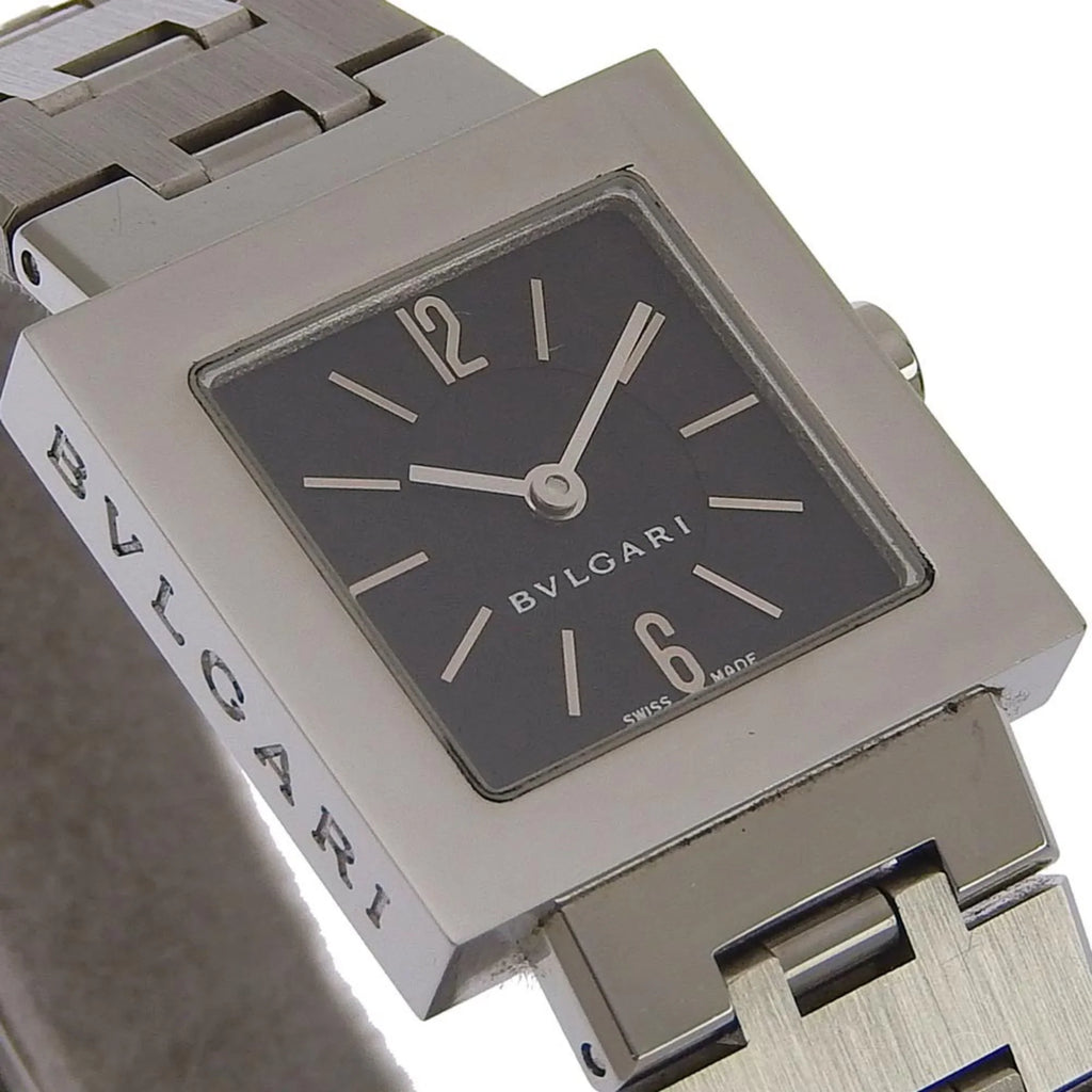 Pre-Owned BVLGARI Bulgari Quadrado watch SQ22SS stainless steel silver quartz analog display ladies black dial (Good)