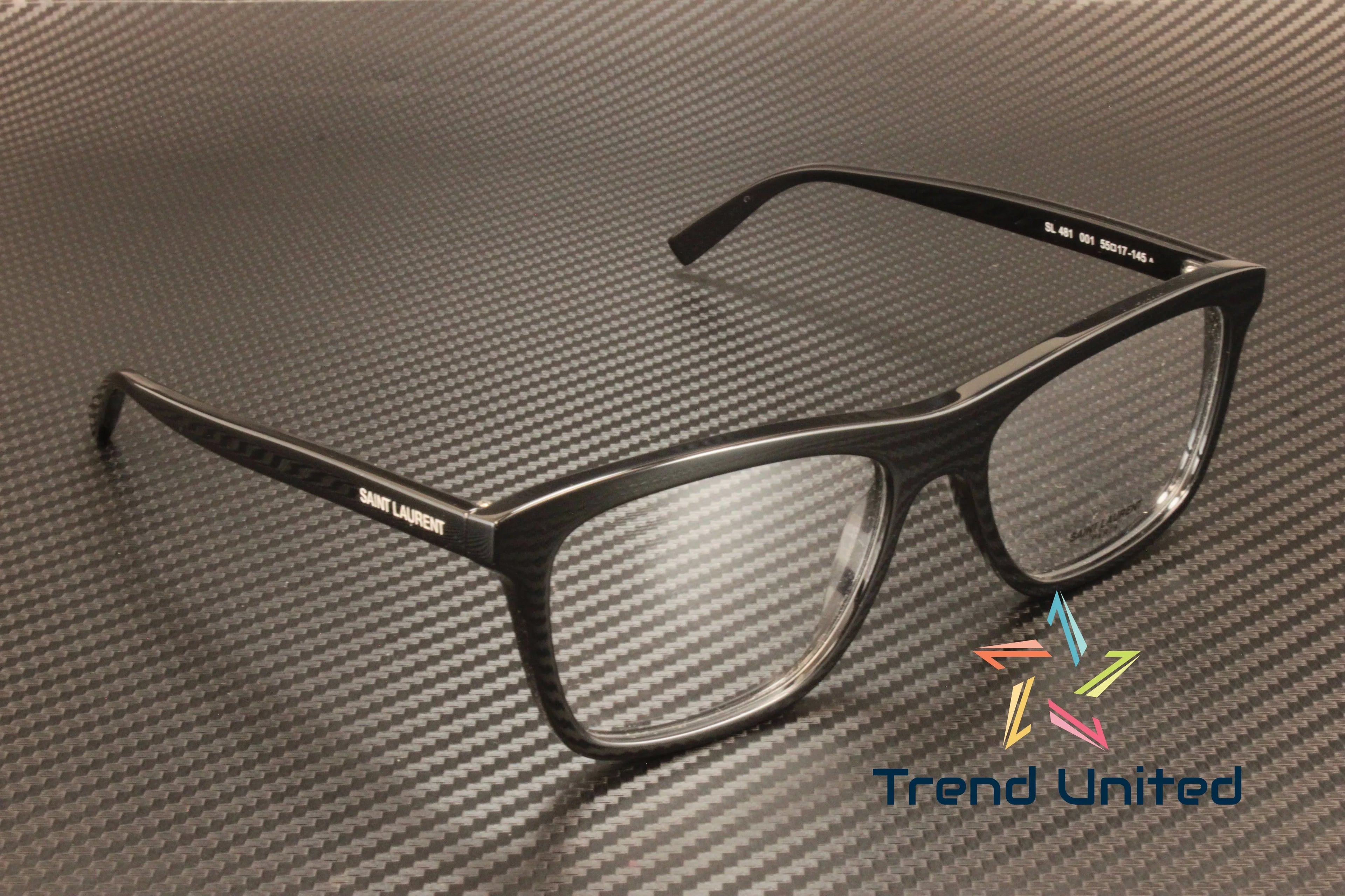 Stylish SAINT LAURENT SL 481 001 Rectangular Squared Black 55 mm Men's Eyeglasses