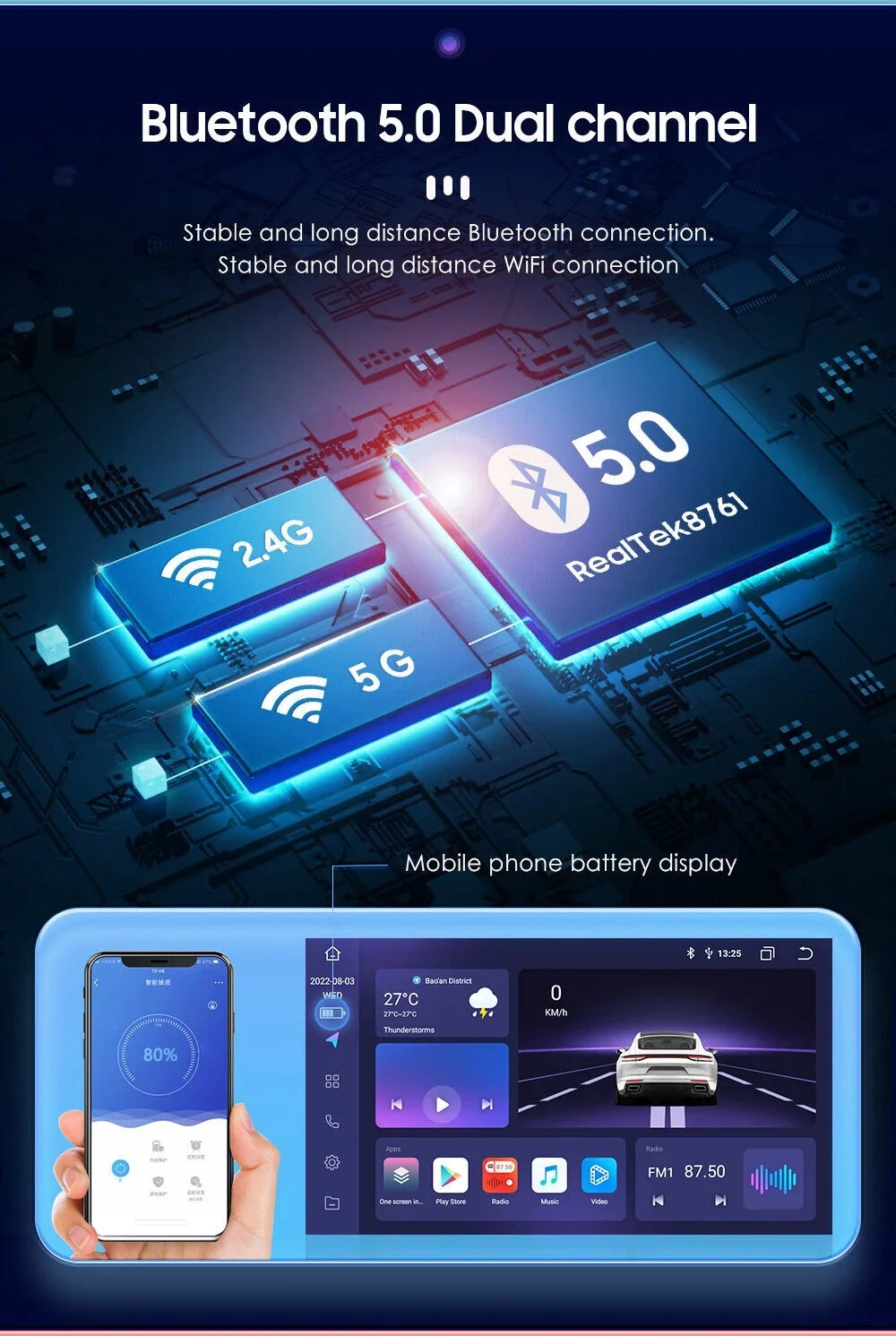 For GMC Yukon Chevy Tahoe Suburban Android 12 Octa 4GB RAM Apple Carplay Car Stereo AM FM Radio GPS Weather