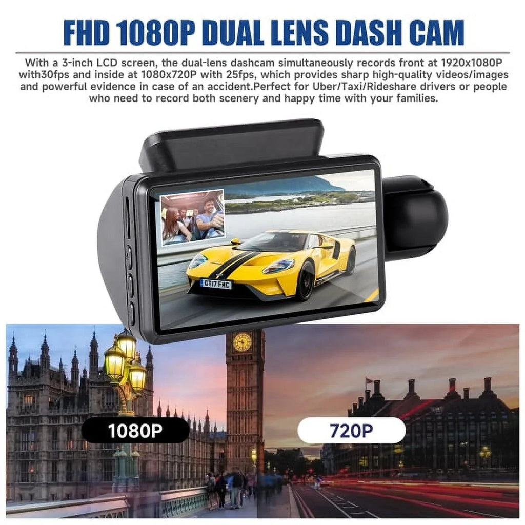 Stylish SYTHERS 1080P Dash Cam Front and Rear, 170Â° Wide Angle Dash Camera with Night Vision