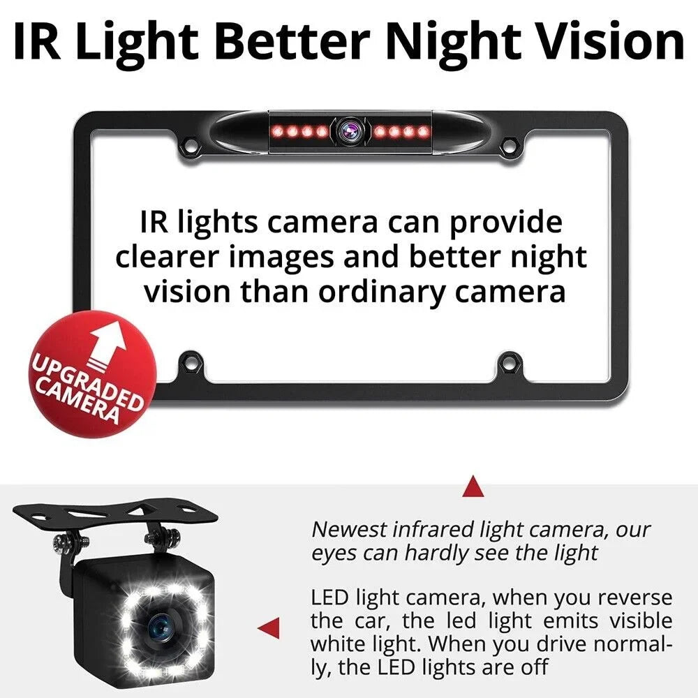 Universal License Plate Waterproof Rear View Reverse Backup HD 8 LED Camera Kit