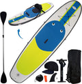 Blue Water Toys Inflatable Crossover Stand Up Paddle Board/Kayak Kit - Blue Yellow 10 feet by 32 inches - Exclusive Design