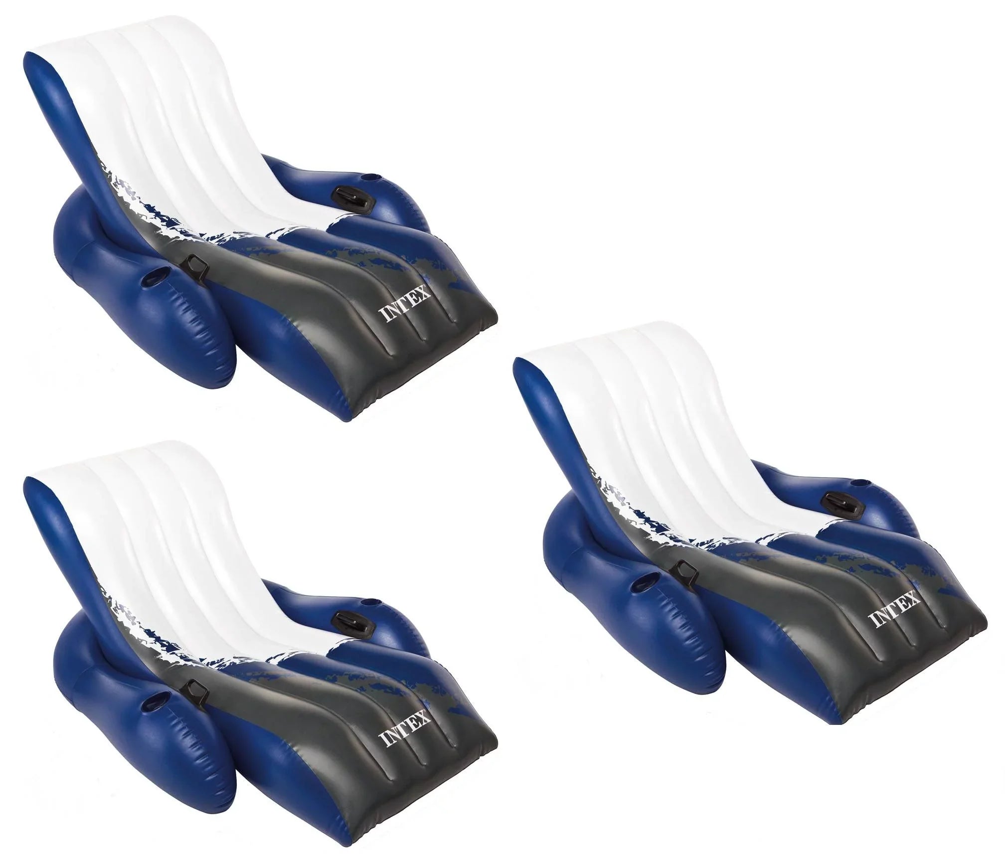Intex Inflatable Floating Comfortable Recliner Lounges with Cup Holders (3 Pack) - Exclusive Design