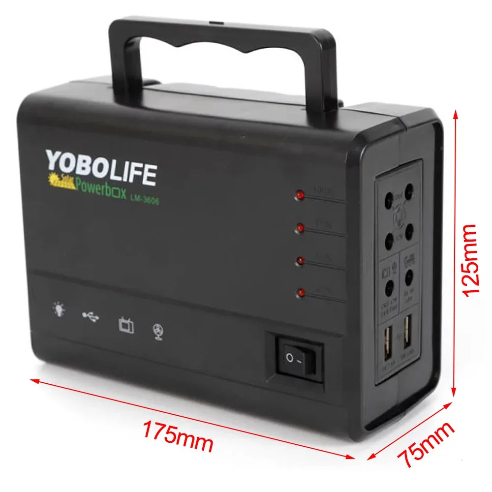 Stylish Portable Solar Power Generator Kit, Power Station with Solar Panel with 4 LED Lights for Outdoor Camping