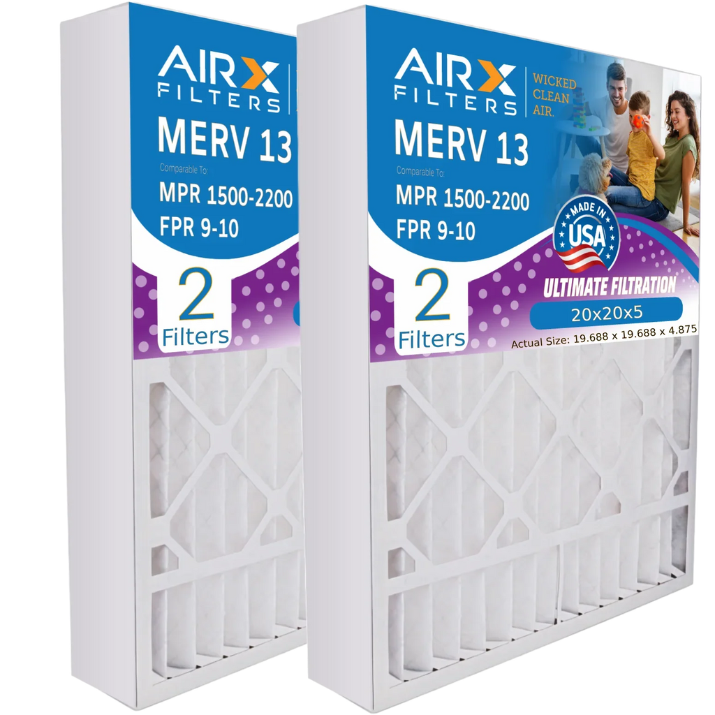 Stylish 20x20x5 Air Filter MERV 13 Comparable to MPR 1500 - 2200 & FPR 9 Compatible with Air Bear 255649-103 Premium USA Made 20x20x5 Furnace Filter 2 Pack by AIRX FILTERS WICKED CLEAN AIR.