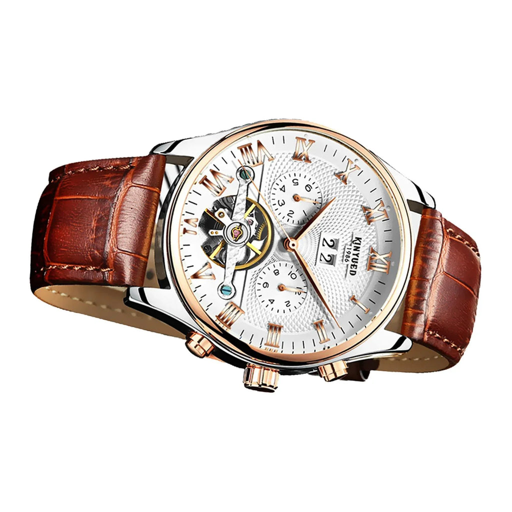 Luxury Men Chronograph Leather Strap Watch Luxury Waterproof Calendar Watch Brown - Exclusive Design