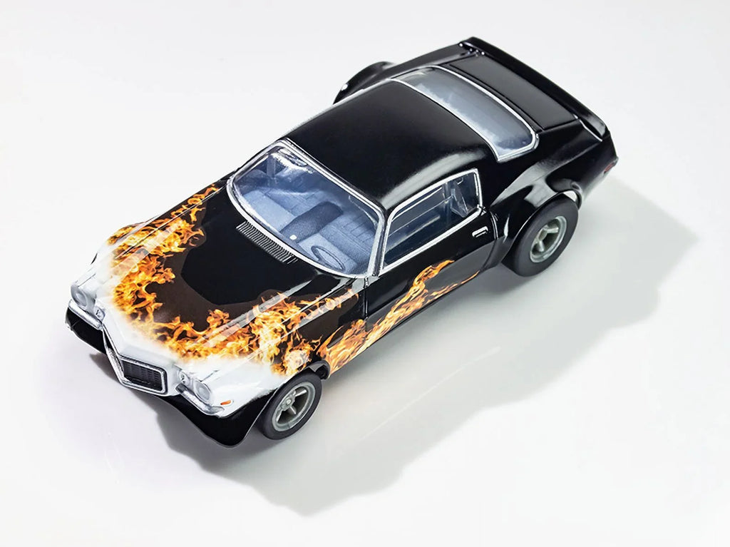 Stylish AFX Mega-G+ 1970 Camaro Wildfire Black Yellow and Orange HO Slot Car