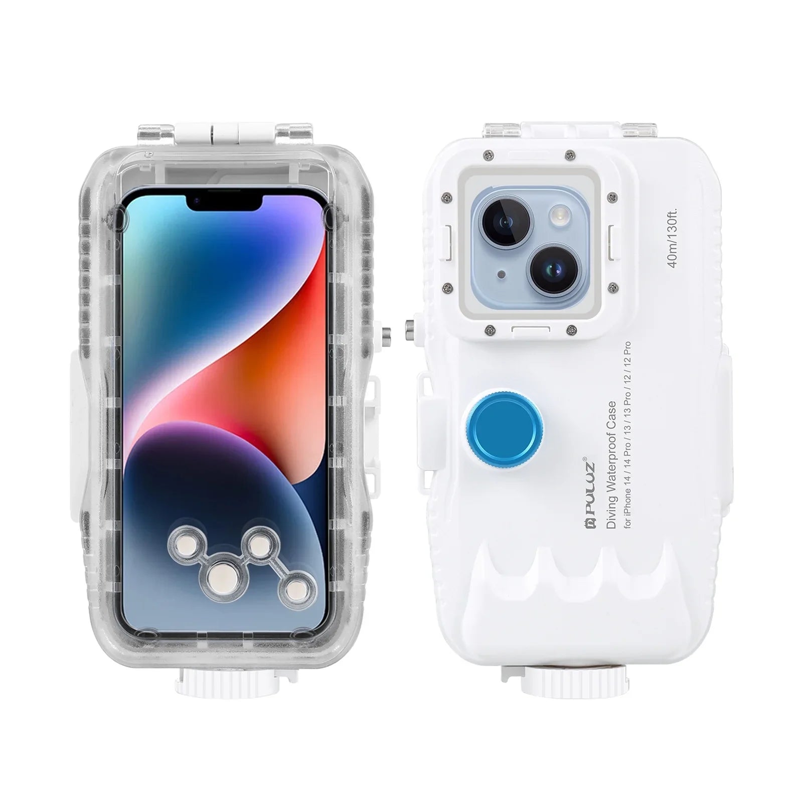 PULUZ 40M131ft Waterproof Phone Case Underwater Exploration Case Smartphone Underwater Housing Protective Case with Red Filter Neck Strap Cleaning Cloth Replacement for 14/ 14 / 13/ 13 / 12/ 12 P