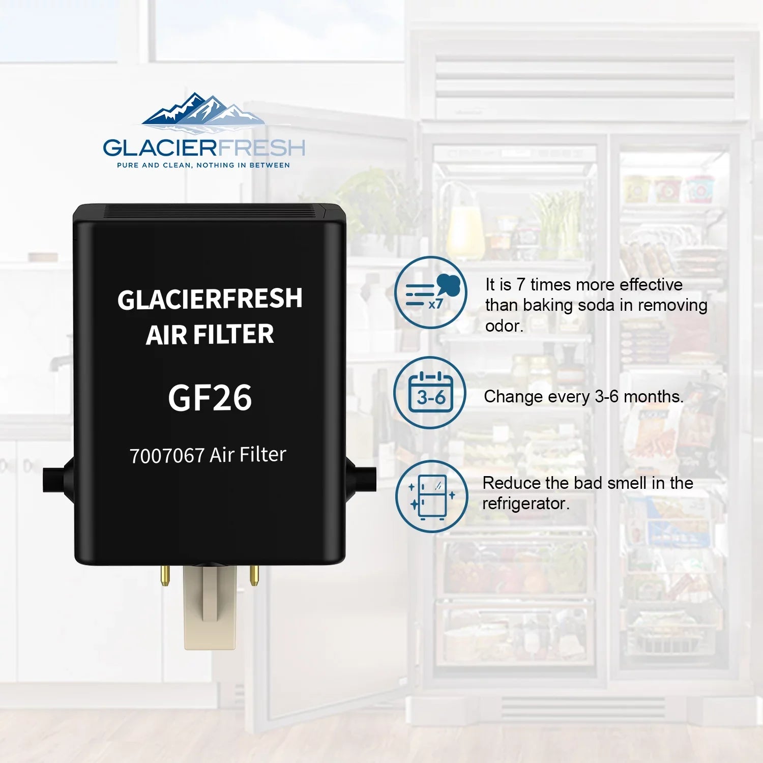 GLACIER FRESH Air Filter Replacement for Refrigerator 7007076 Air Filter, 3 Pack - Exclusive Design