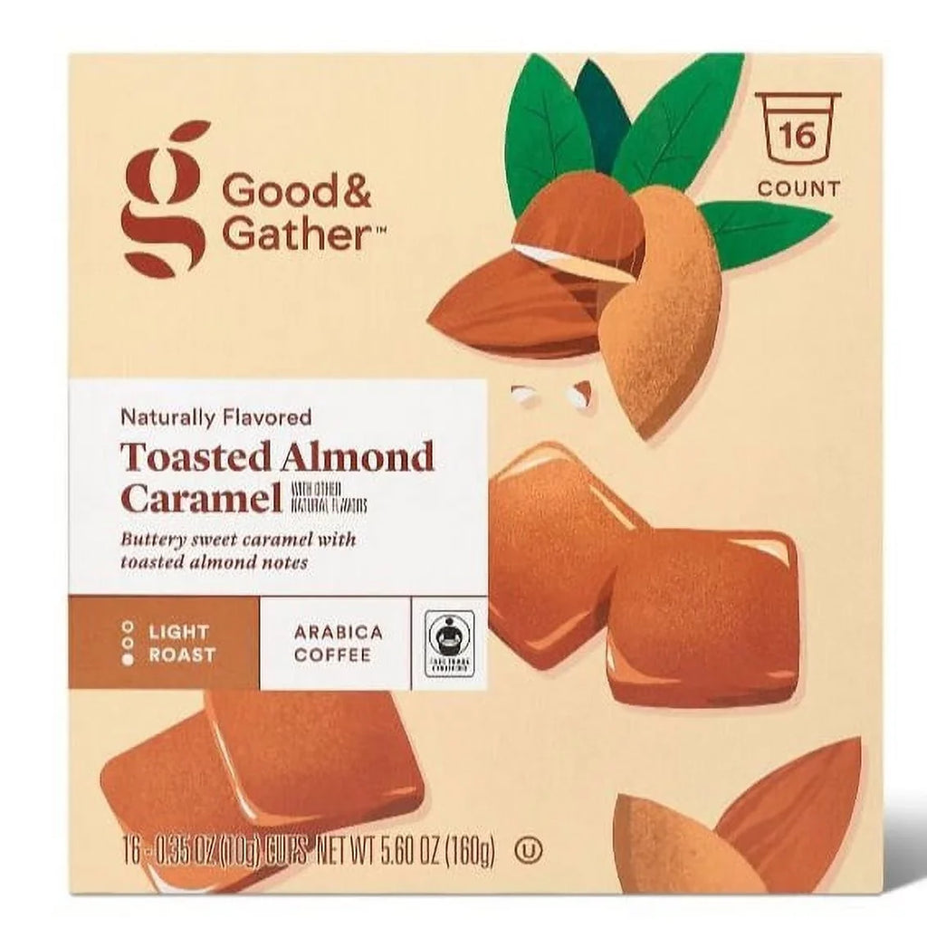 Stylish 2 pack Naturally Flavored Toasted Almond Caramel Light Roast Coffee - 16ct Single Serve Pods