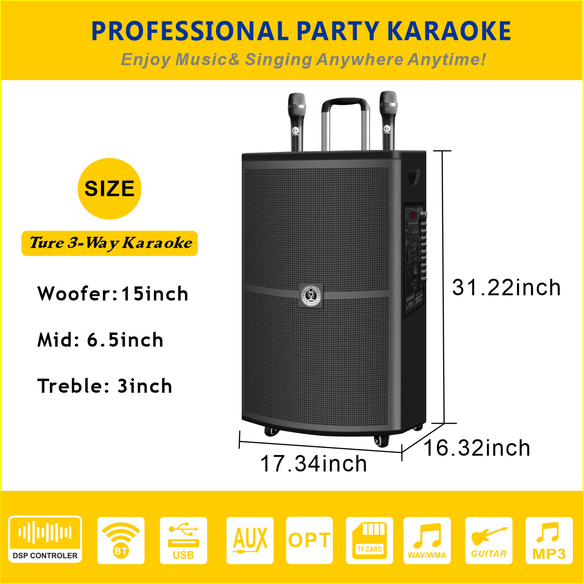 Singtronic BT-1500DSP Professional Rechargeable DSP 15" Karaoke Speaker With 2 UHF Wireless Mic.