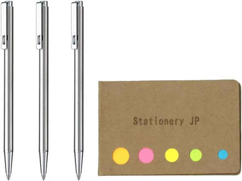 Stylish Zebra Techo T-3 Mini Ballpoint Pen for Notebook, 0.7 mm, Black Ink, 3-pack, Sticky Notes Value Set