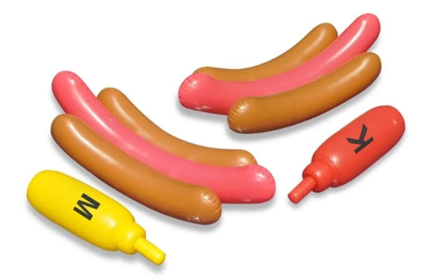 Set of 2 Inflatable Hot Dog Ride On Swimming Pool Battle Set with Boppers Game - 56" - Exclusive Design