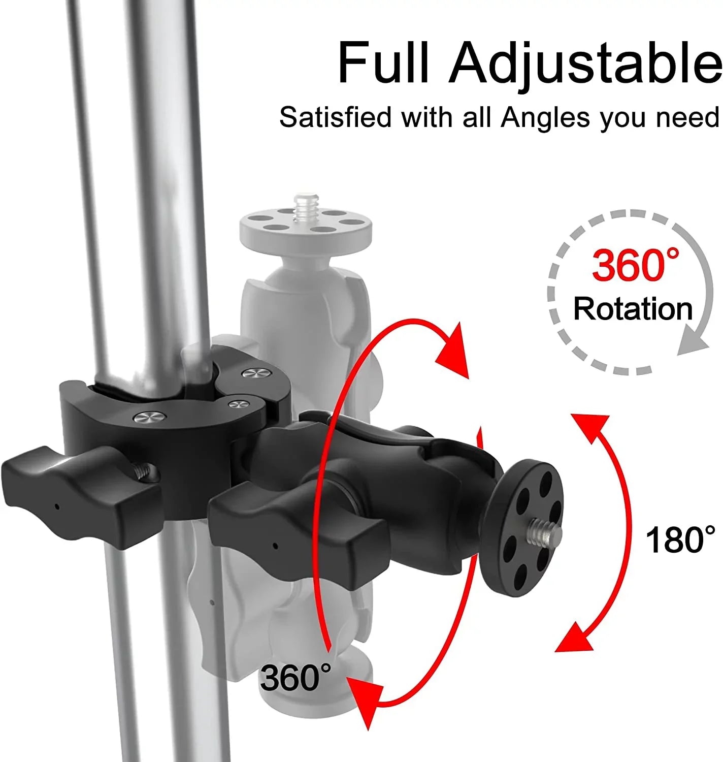 Taisioner Super Camera Clamp Mount Double Socket Arm 1/4"-20 Ball Head Adapter Gopro Accessories for GoPro AKASO DJI