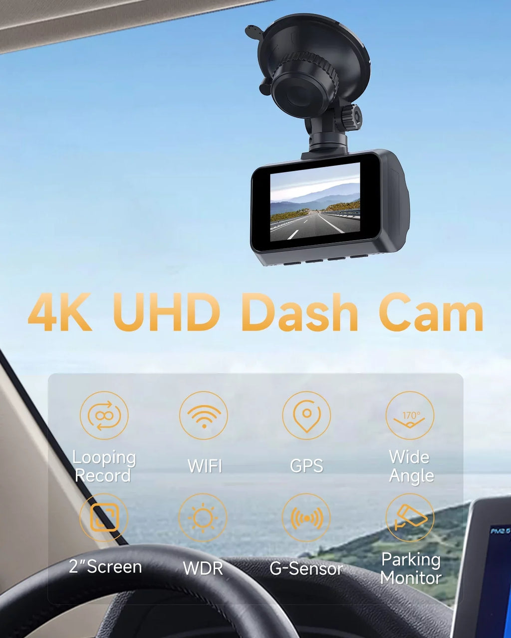 4K Dash Cam WiFi GPS,4K+1080P Front and Rear, Car Dash Camera, Dashcam with 2" LCD Screen, 170Â° Wide Angle, WDR, Night Vision,Parking Mode, G-Sensor,Black - Exclusive Design