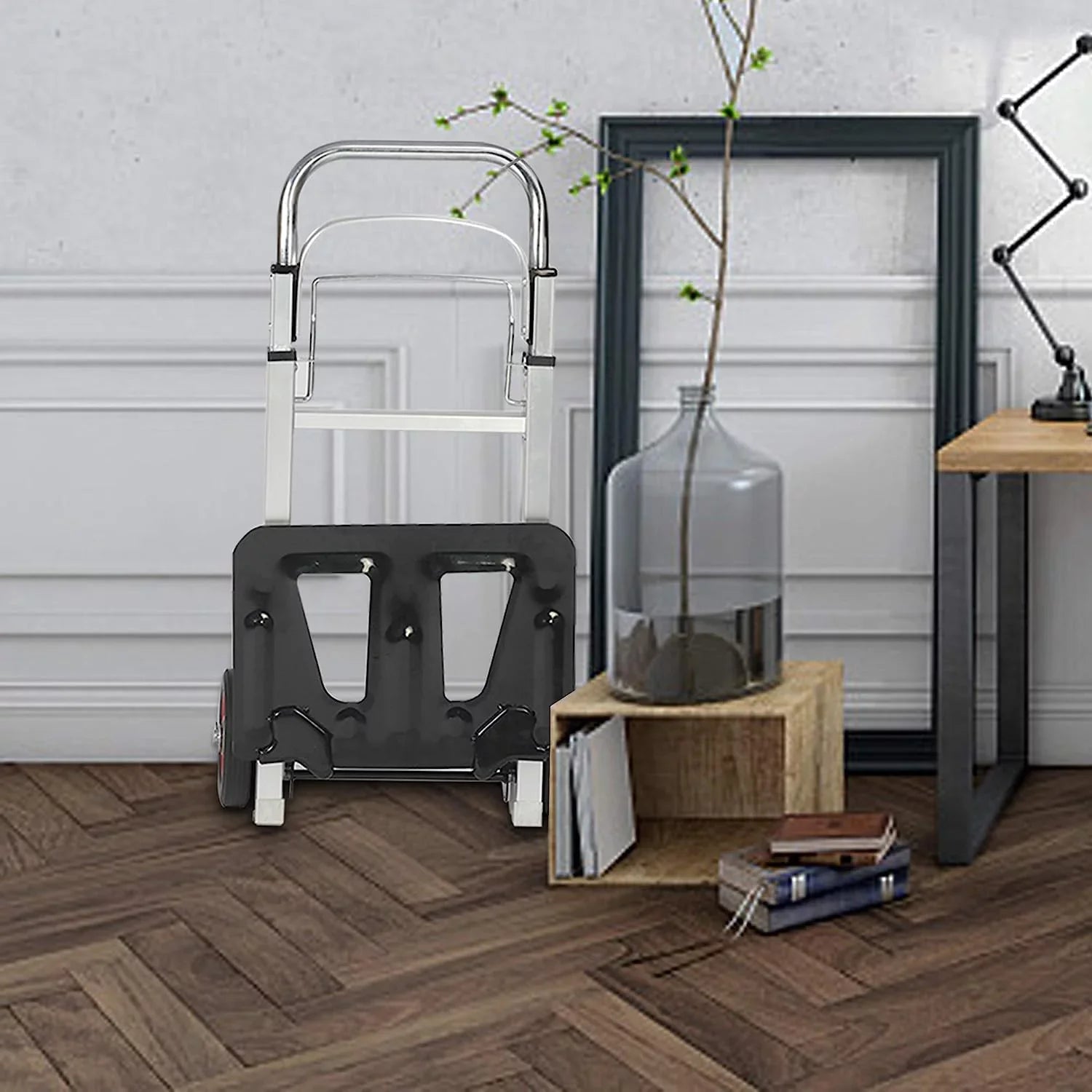 Aluminum Foldable Hand Truck with Telescoping Handle and Rubber Wheels Heavy Duty Compact Luggage Cart Portable Trolley for Travel, Shopping or Industrial - Exclusive Design