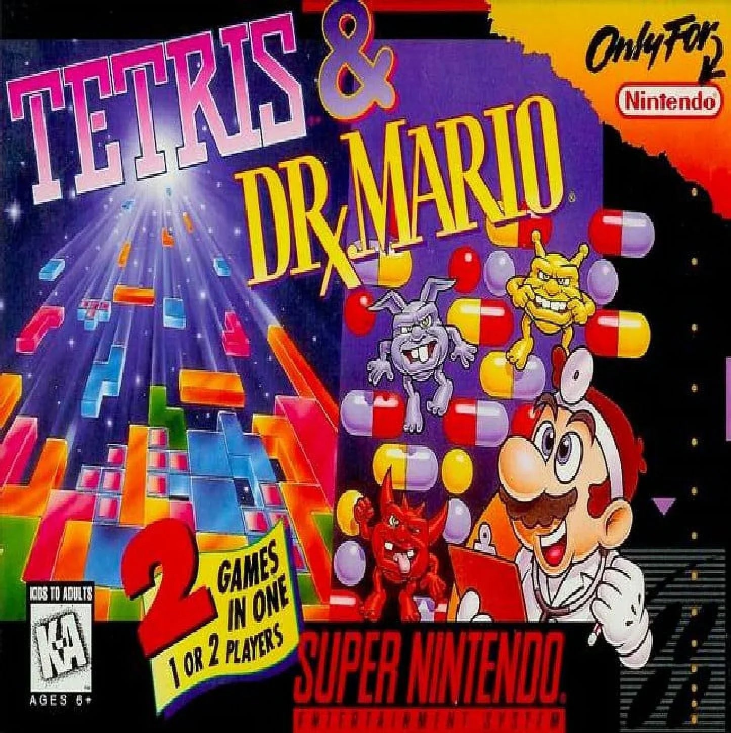 Restored Tetris & Dr. Mario (Super Nintendo, 1994) SNES Puzzle Game (Refurbished) - Exclusive Design