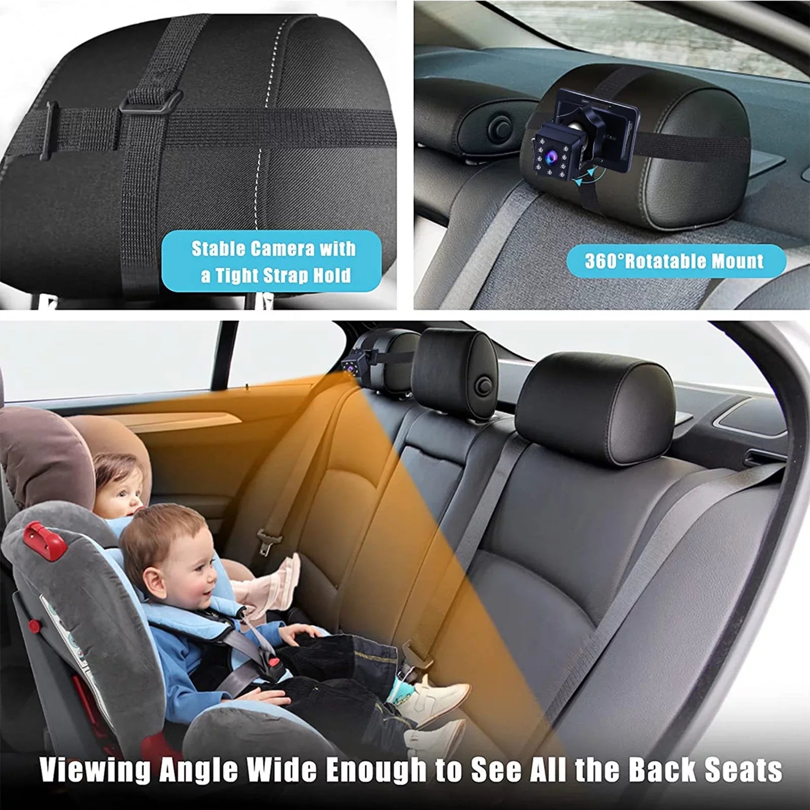 Car Mirror 1080P 4.3 Inch Car Safety Car Seat Mirror Cameras Monitored Mirrors with Wide Crystal Clear View Adjustable Angle Length 5M Long Cable - Exclusive Design