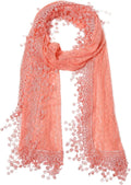 Cindy and Wendy Lightweight Soft Leaf Lace Fringes Scarf shawl for Women Peach Pink - Exclusive Design