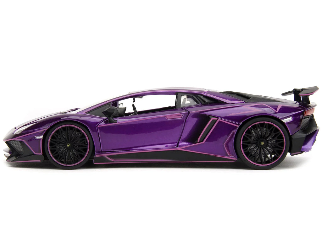 Lamborghini Aventador SV Candy Purple with Pink Graphics "Pink Slips" Series 1/24 Diecast Model Car by Jada - Exclusive Design