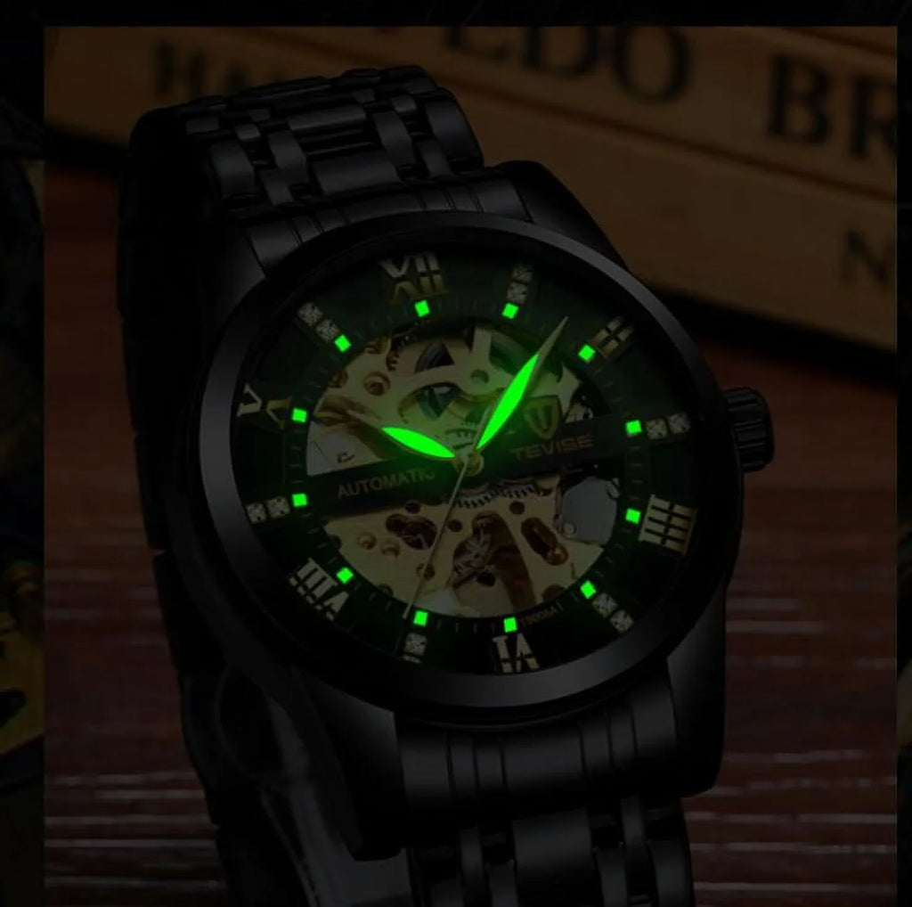 Luxury Men Tourbillon Automatic Mechanical Luminous Waterproof Skeleton Watch Brown Leather Band Graduation Gift for Him, Best Gift for Father, Boy Friend, Husband