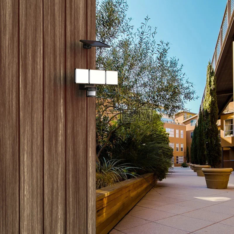 Hyper Tough Solar Three Head LED Motion Sensing Security Flood Light, Outdoor, Black, 2000 Lumen