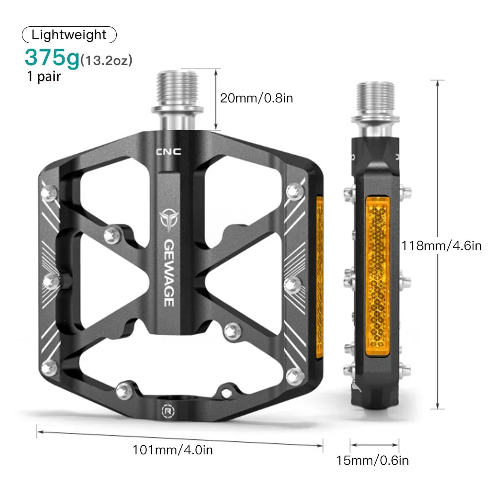 GEWAGE Bike Pedals Aluminum Alloy Pedals with Reflectors Mountain Bike Pedals Cycling Pedals Platform - Exclusive Design