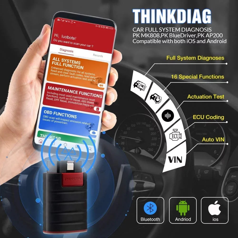 Bluetooth OBD2 Scanner Full Systems Car Diagnostic Tool Code Reader (2 Year Software Included) 15 Maintenance Functions for Cars Since 1996- THINKCAR THINKDIAG - Exclusive Design