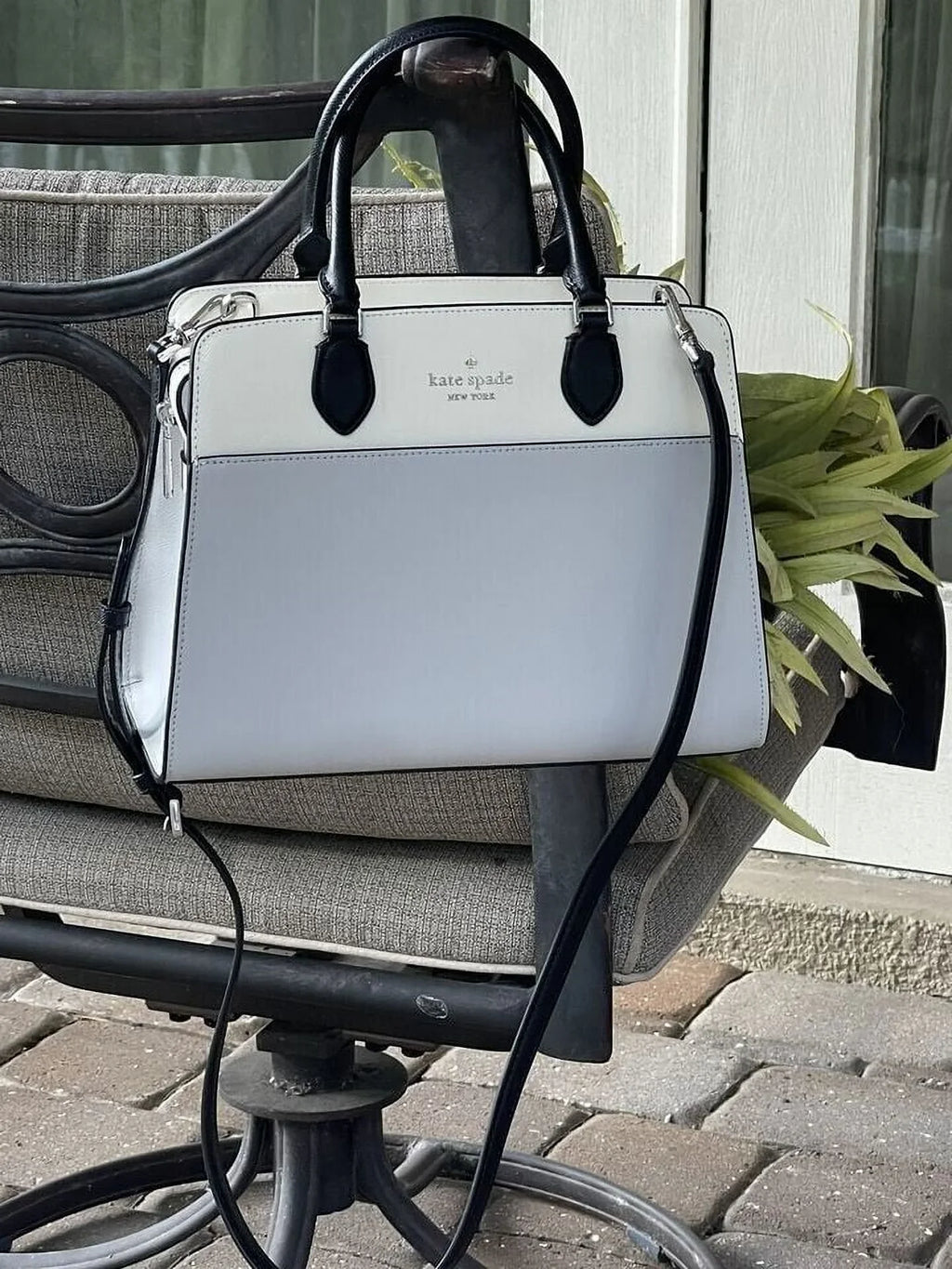 Stylish Kate Spade Madison Medium Platinum Grey Colorblock Leather Satchel Bag Purse KC621