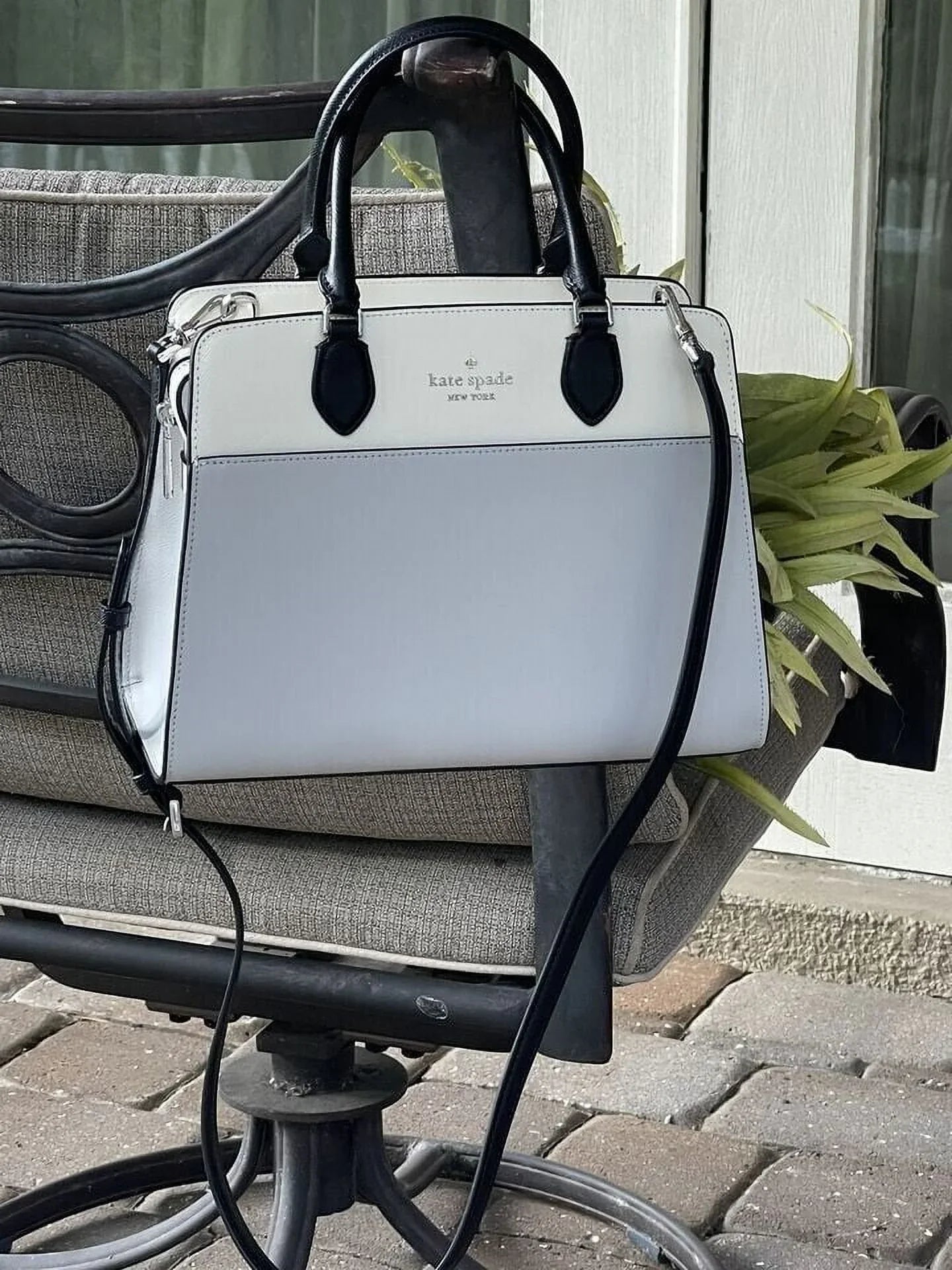 Stylish Kate Spade Madison Medium Platinum Grey Colorblock Leather Satchel Bag Purse KC621